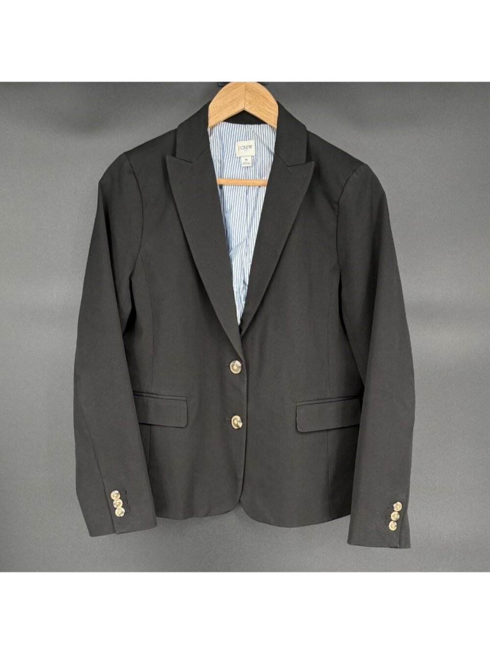 J.Crew Women's Cotton Blend Two-Button Blazer 6 Black Office Career Professional
